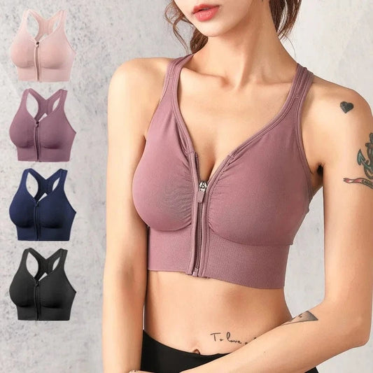 Plus Size Stretch Fit Wireless Sujetador Deportivo Running Workout Front Zipper Yoga Bra Seamless Sports Bra Crop Top For Womens