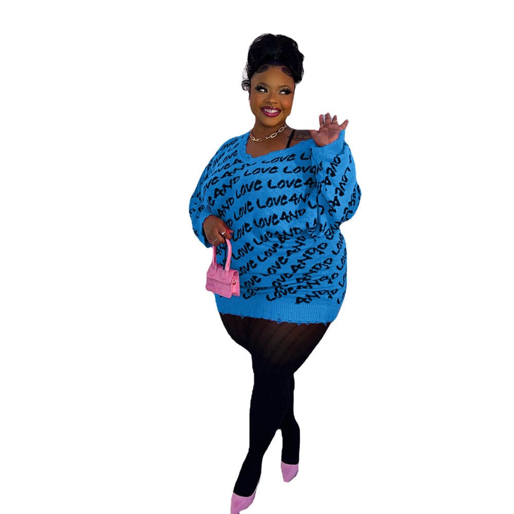 Plus Size Sweaters For Women 5xl Women Clothing 2022 Autumn Winter Fashion Knit Tops Letter V Neck Oversized Pullover Sweater