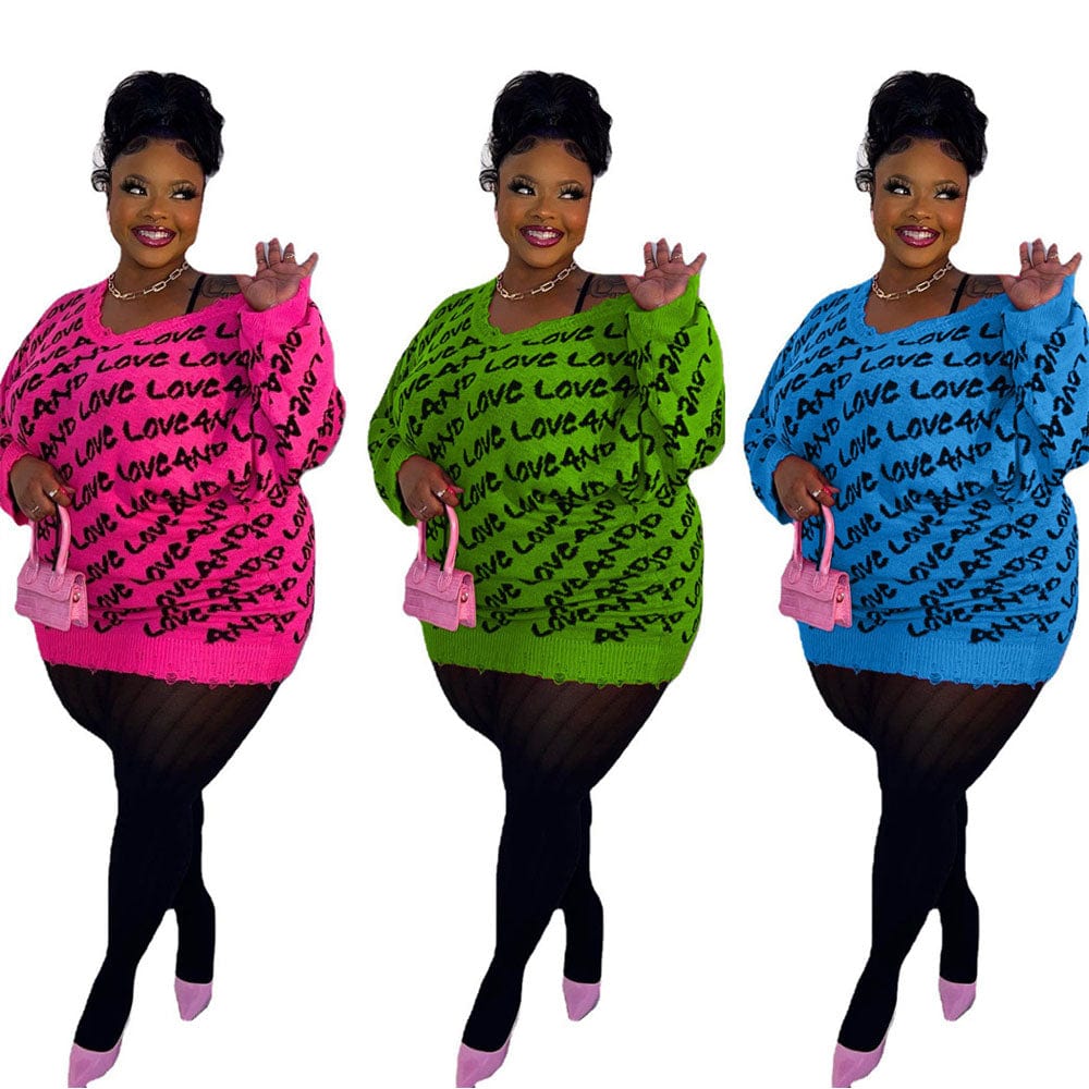 Plus Size Sweaters For Women 5xl Women Clothing 2022 Autumn Winter Fashion Knit Tops Letter V Neck Oversized Pullover Sweater