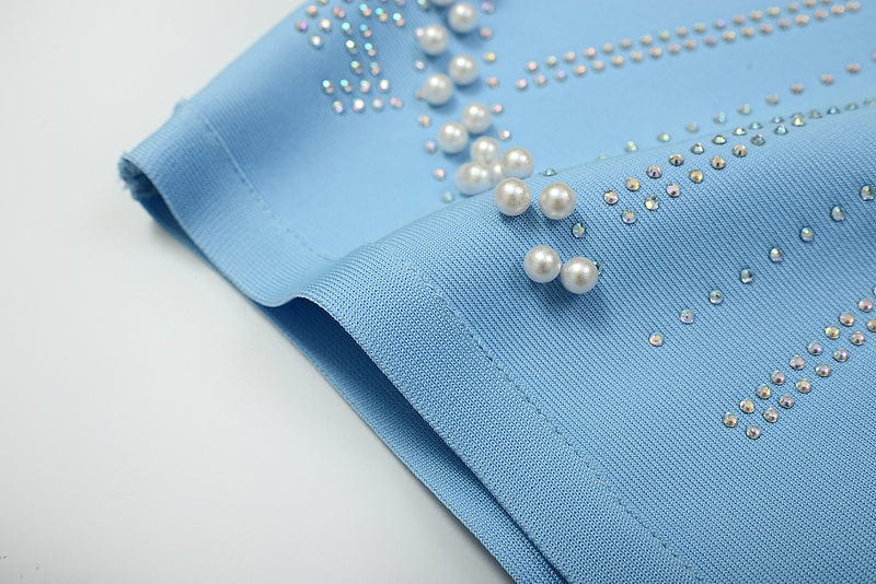 Plus Size Trendy Clothing Sexy Sexy Blue Print Beaded Diamond Casual Strap Bodycon Dress Ladies Club Party Banquet Formal Dress