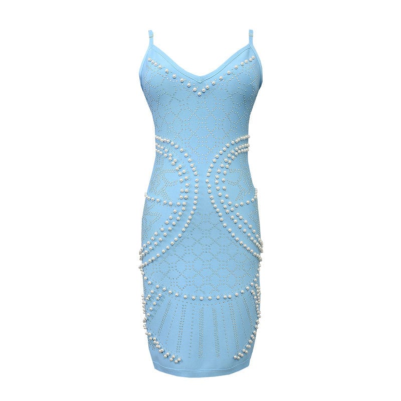 Plus Size Trendy Clothing Sexy Sexy Blue Print Beaded Diamond Casual Strap Bodycon Dress Ladies Club Party Banquet Formal Dress