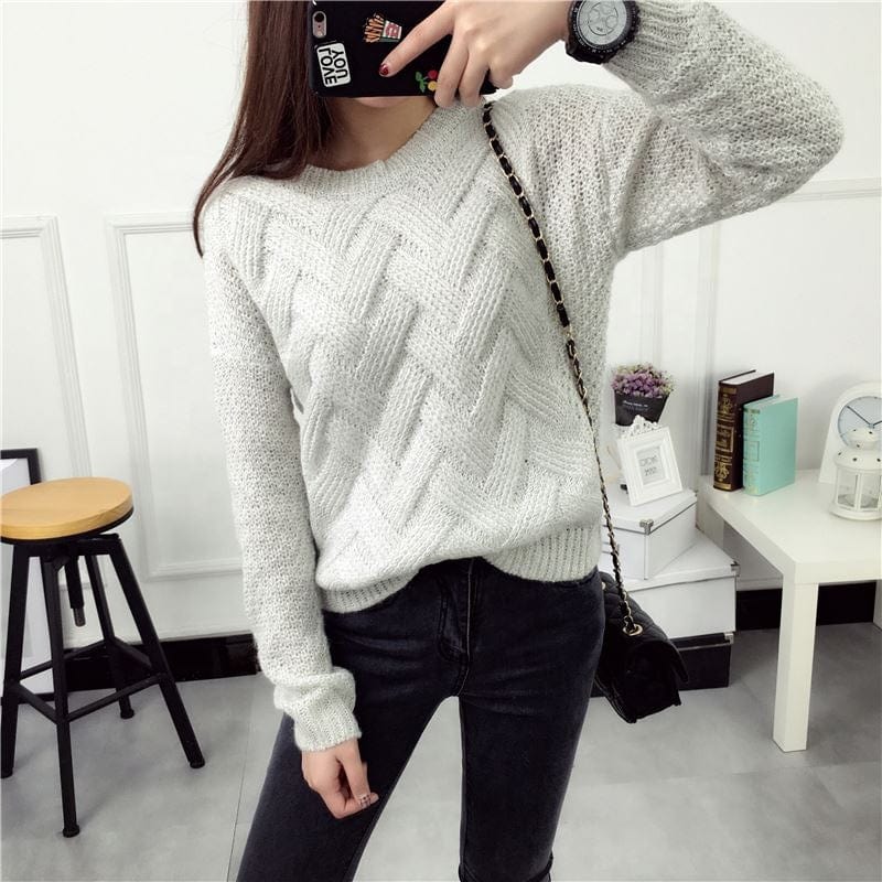 Plus Size / White Hot Sale Fashionable Pink Lady Crew Neck Autumn Winter Thick Cable Knitted Cheap Women Sweater