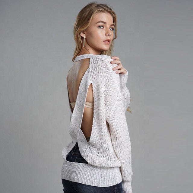 plus size / White Jumper Sweaters Woman Knit Autumn Winter Fashion Women Open Back Sexy Sweater De Mujer Backless Belt Tie Pure Knitted Pullover