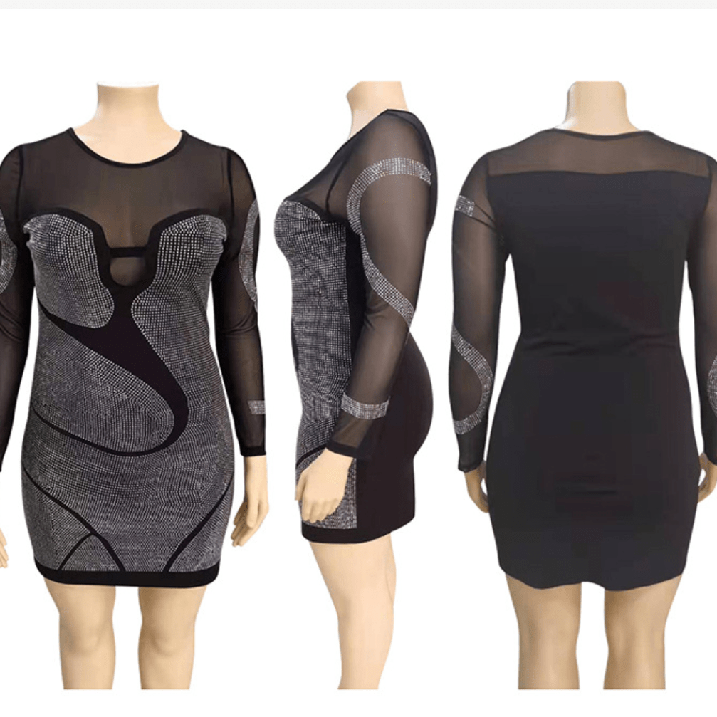 plus size women dress round neck long sleeve mesh sexy mini dresses high waist wholesale drop shipping