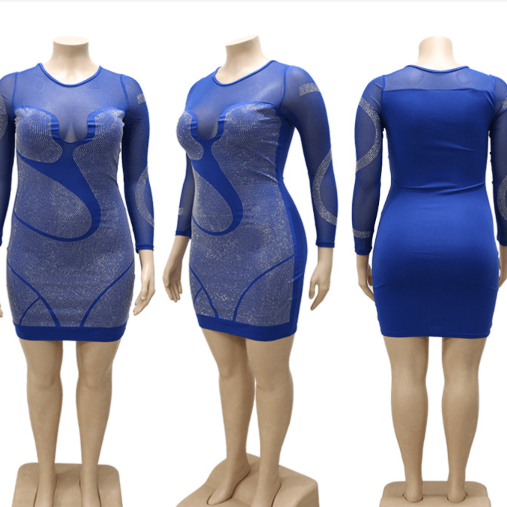 plus size women dress round neck long sleeve mesh sexy mini dresses high waist wholesale drop shipping