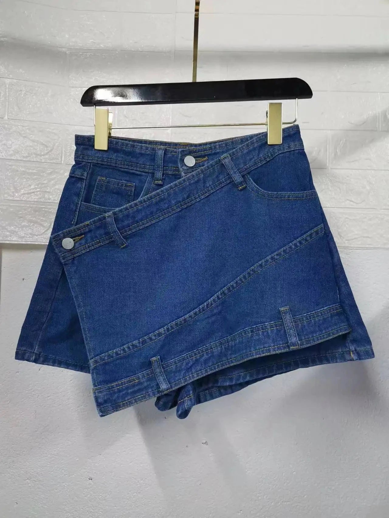 Plus size women's A- line High waist Irregular Wide-leg pants Women's Summer Korean style Slimming Women's Denim shorts