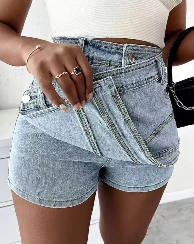 Plus size women's A- line High waist Irregular Wide-leg pants Women's Summer Korean style Slimming Women's Denim shorts