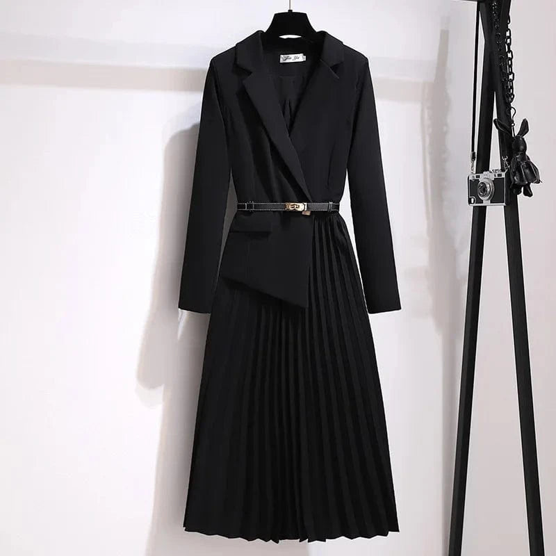 Plus size women's French Age-reducing Casual Slimming Suit Long sleeve dress belt Women's elegant dress