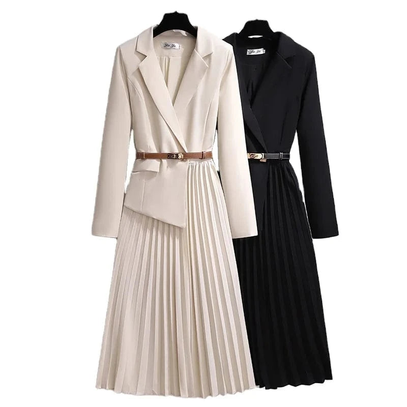 Plus size women's French Age-reducing Casual Slimming Suit Long sleeve dress belt Women's elegant dress