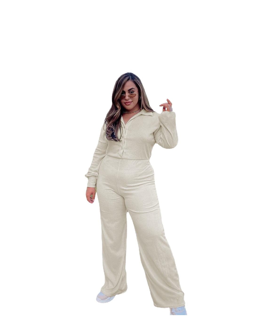 Plus size women's new lapel shirt jumpsuit