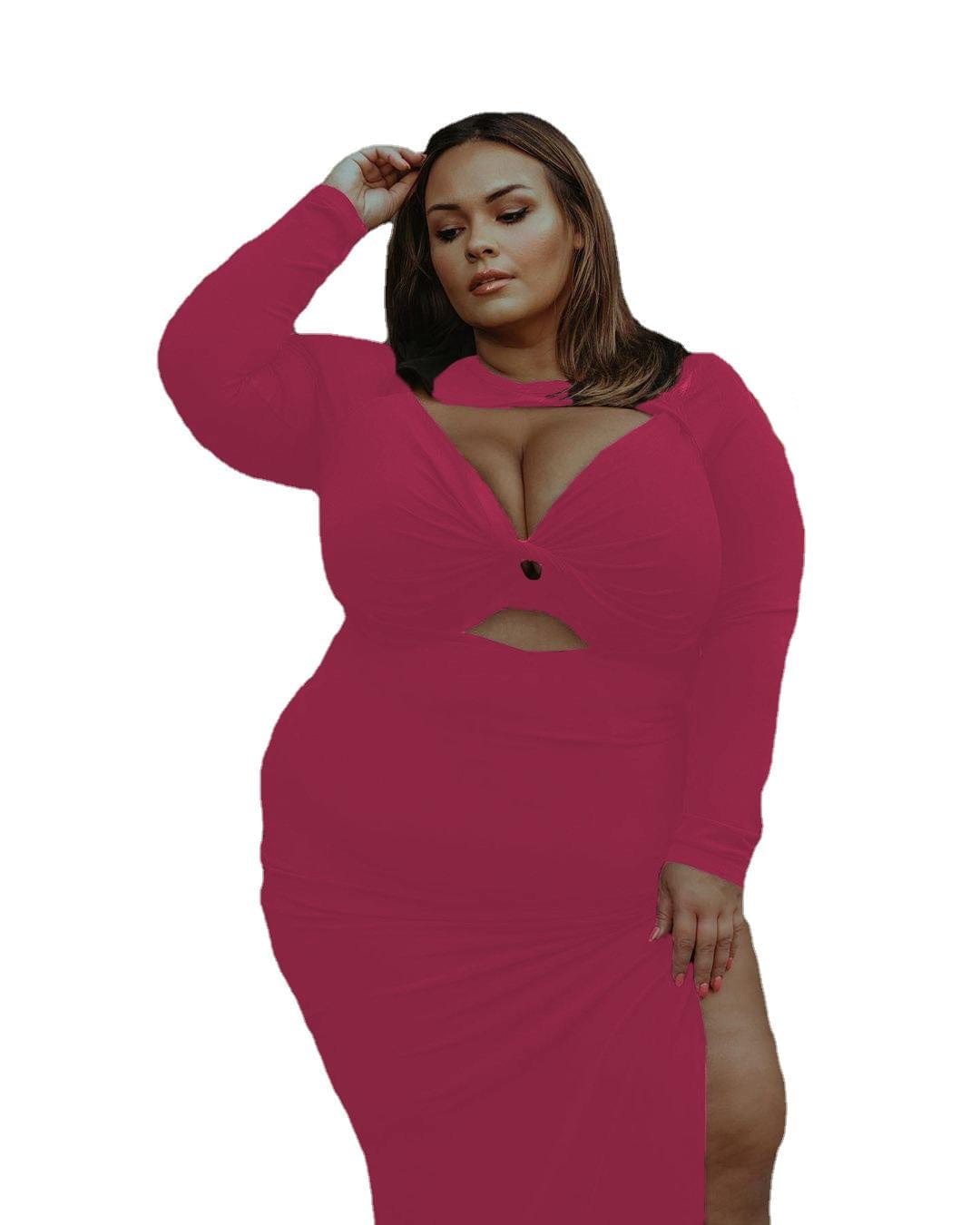 Plus Size Women's Sexy Unique V-Neck Knotted Cross Solid Color Dress