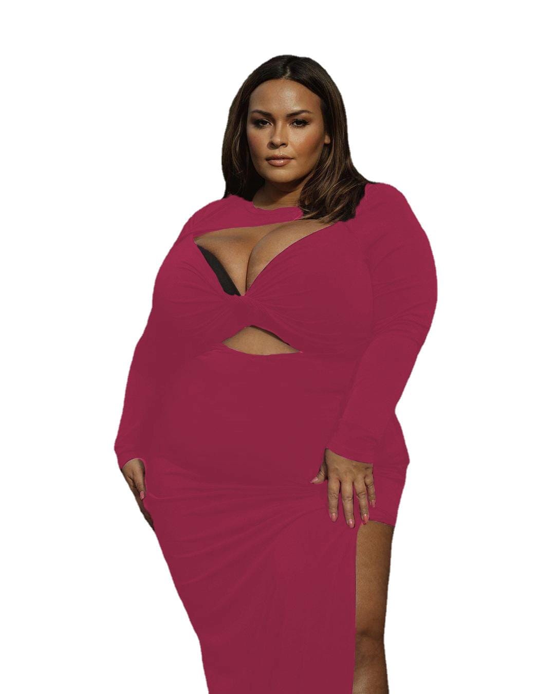 Plus Size Women's Sexy Unique V-Neck Knotted Cross Solid Color Dress