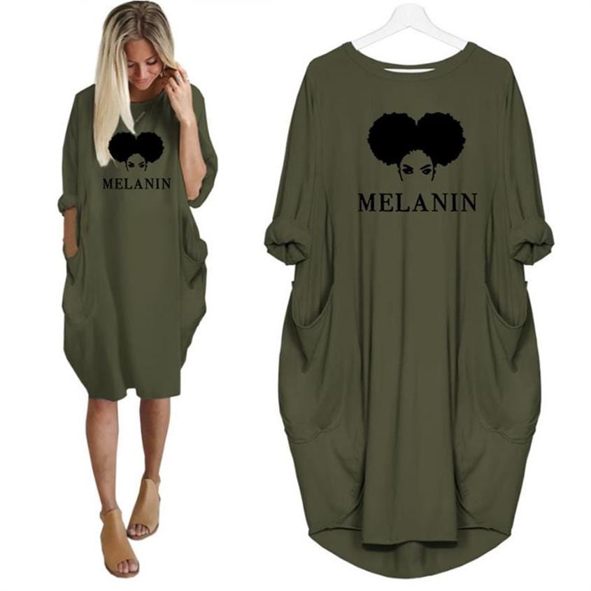 Pocket Melanin Letters Print Dress Black Women Dress Clothing Women Dresses Maxi Vestidos Mujer Cheap Clothes China Plus Size