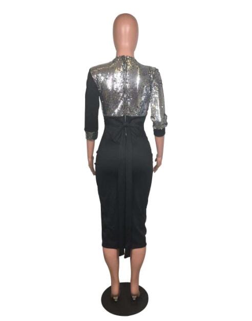 Polyester Patchwork Three Quarter Sleeve Sequined Women Cocktail Dress