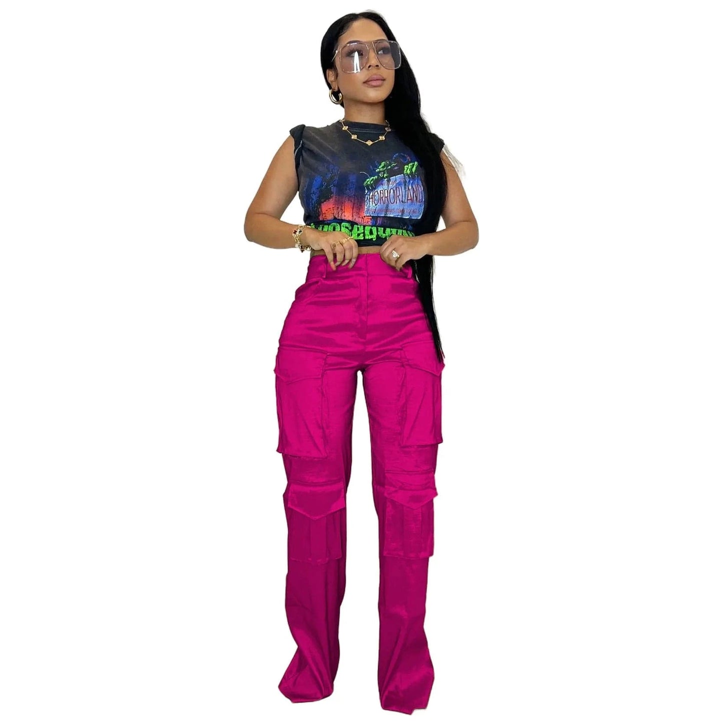 Polyester syed ladies autumn y2k cargo pants multiple pockets trousers
