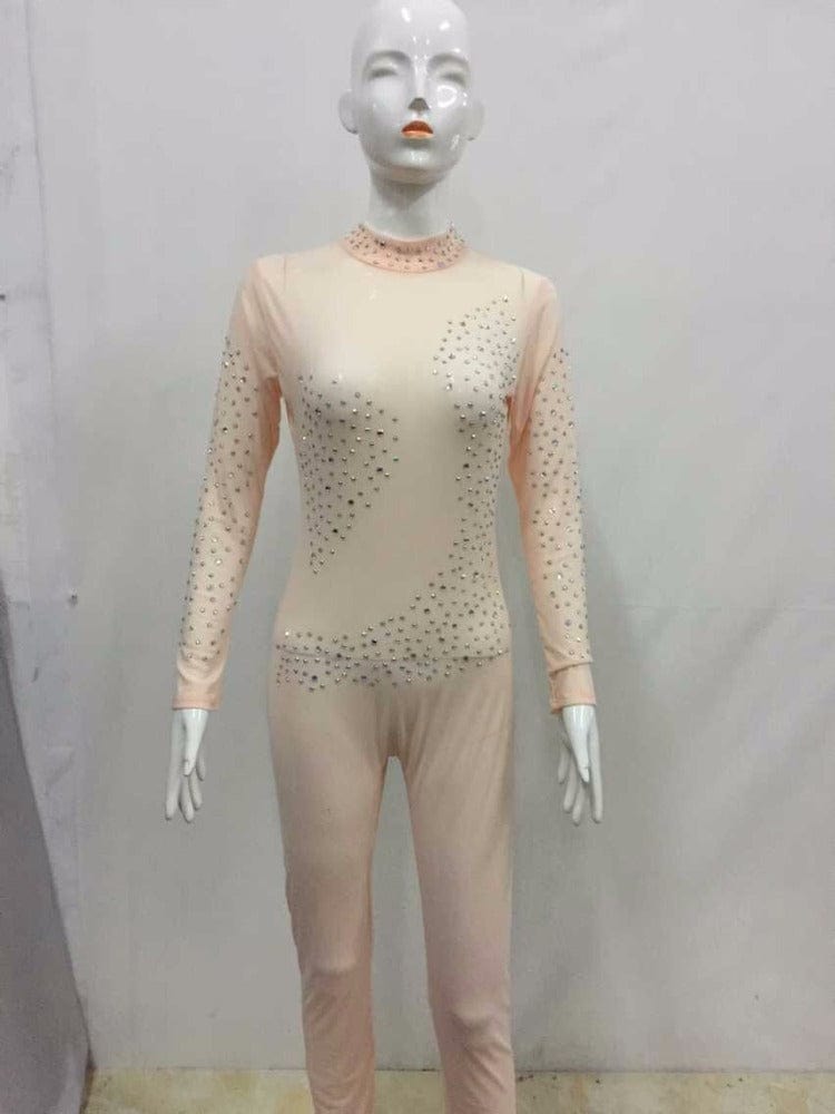 popular bodycon jumpsuit one piece full sleeve mesh diamond jumpsuit sexy women club wear playsuits EXM6008
