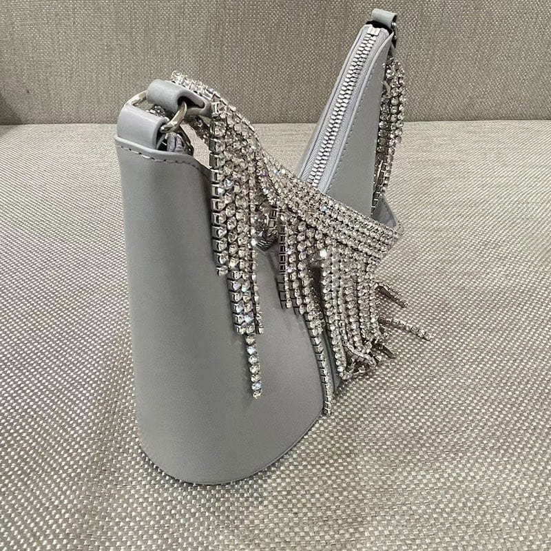 Popular Ladies Party Evening Purse Female Leather Crossbody Diamond Tassel Underarm Bag Bucket Woman's Shoulder Handbag