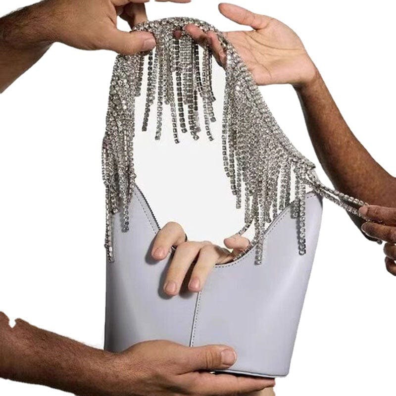Popular Ladies Party Evening Purse Female Leather Crossbody Diamond Tassel Underarm Bag Bucket Woman's Shoulder Handbag
