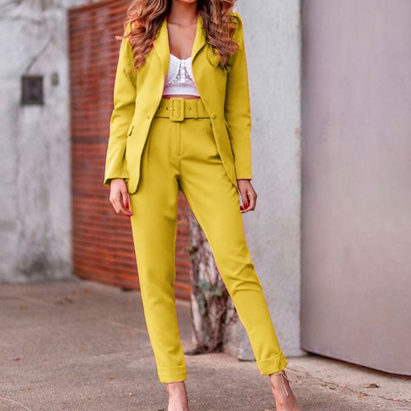 Popular New Fashion High Quality Women Long Sleeve Blazer And Pants Office Suits Solid 2 Piece Suits Clothes