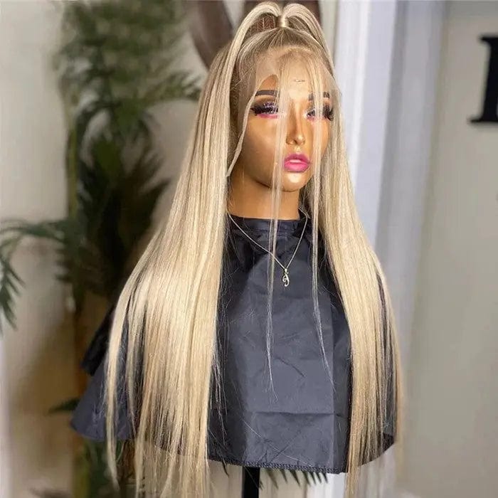 Popular Ombre Golden Color 100% Human Hair Wigs Long Straight 26 Inches Lace Front Human Hair Wig For Women Hair