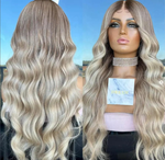 Pre Plucked Brown Blonde Ombre Color Water Wave Texture European Human Hair Cuticle Aligned 360 Lace Wigs