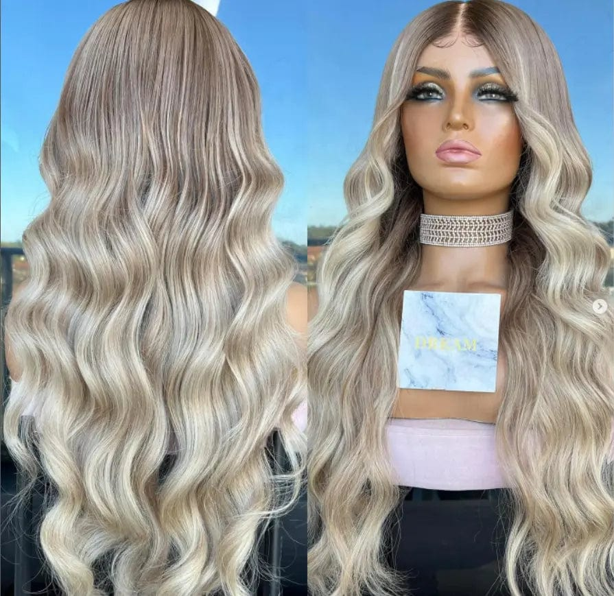 Pre Plucked Brown Blonde Ombre Color Water Wave Texture European Human Hair Cuticle Aligned 360 Lace Wigs