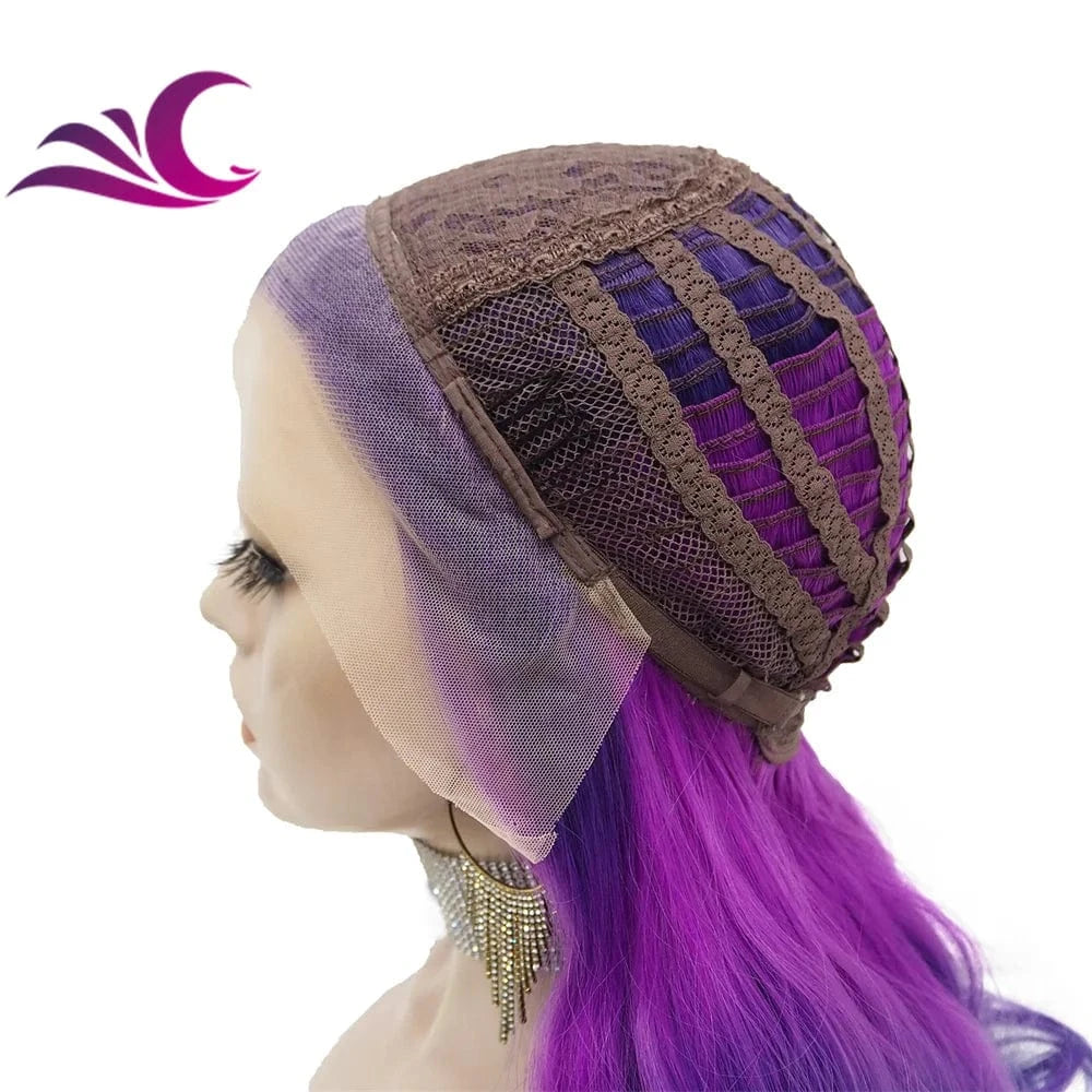 Pre-Plucked Colored Wig Ombre Blue Purple Color Heat Resistant Premium Fiber Futura Colorful Synthetic Hair Wigs
