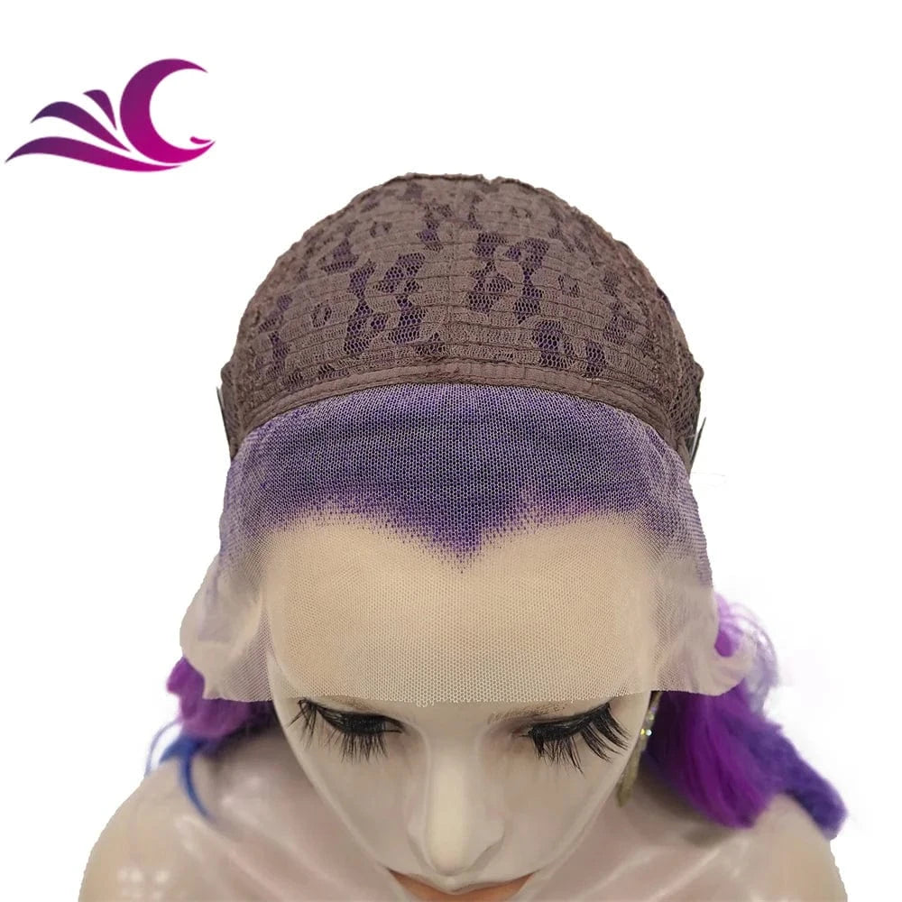 Pre-Plucked Colored Wig Ombre Blue Purple Color Heat Resistant Premium Fiber Futura Colorful Synthetic Hair Wigs