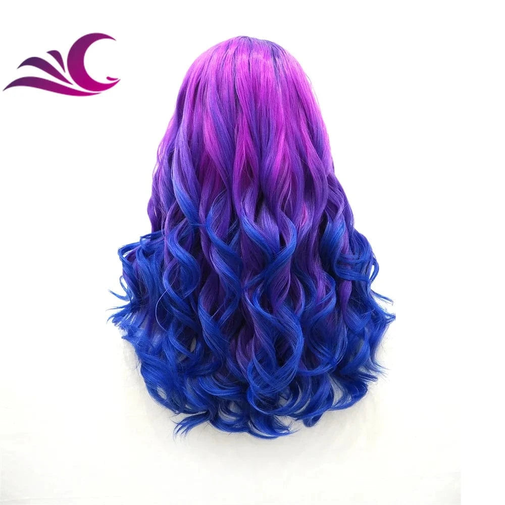 Pre-Plucked Colored Wig Ombre Blue Purple Color Heat Resistant Premium Fiber Futura Colorful Synthetic Hair Wigs