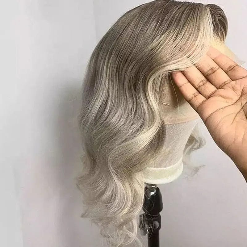 Pre Plucked Grey Blonde Highlight Color Wig Water Wave Cuticle Aligned Transparent HD Lace Front Wigs
