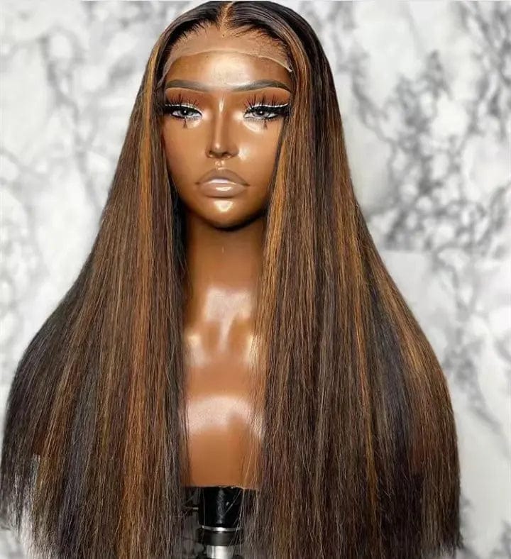 Pre Plucked Highlight Brown Color Loose Wave Burmese Raw Hair Lace Closure Wigs for Black Women