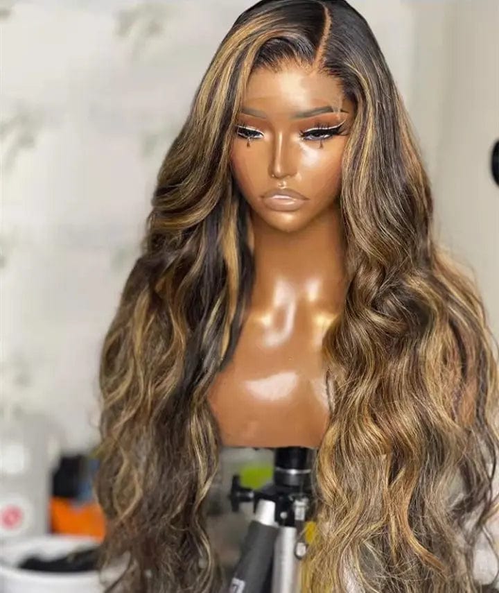 Pre Plucked Highlight Brown Color Loose Wave Burmese Raw Hair Lace Closure Wigs for Black Women