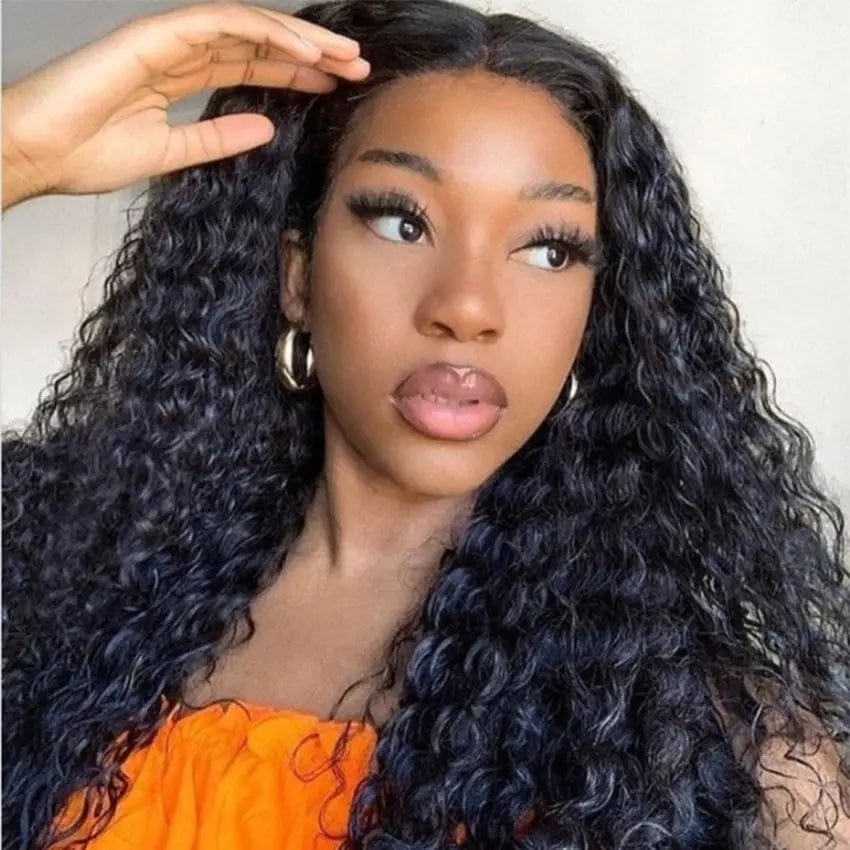 Pre Plucked Human Hair Deep Curly Wig Natural Black Color Cuticle Aligned Natural Hairline Lace Front Wigs