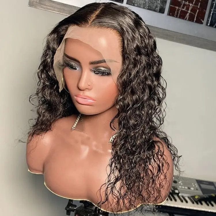 Pre Plucked Human Hair Deep Curly Wig Natural Black Color Cuticle Aligned Natural Hairline Lace Front Wigs