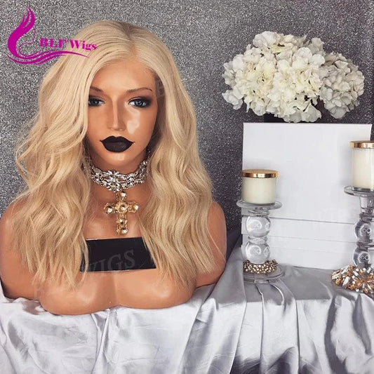 Pre Plucked Natural Hairline Full Lace Wig Short Blond Human Hair Lace Front Wig for White Women