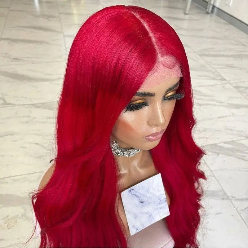Pre Plucked Ocean Wave Bright Red Color Wig Allure Romance Cuticle Aligned Brazilian Hair Lace Front Wigs