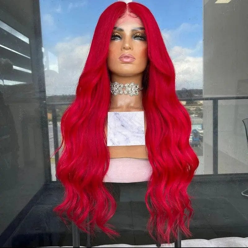 Pre Plucked Ocean Wave Bright Red Color Wig Allure Romance Cuticle Aligned Brazilian Hair Lace Front Wigs