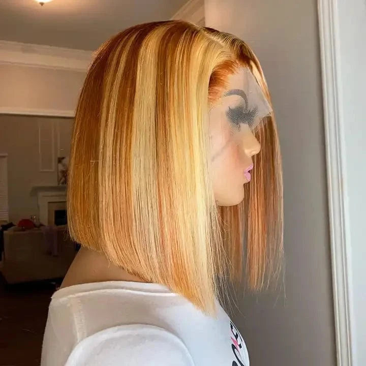 Pre Plucked Ombre Colorful Bob Brazilian Wigs Human Hair 13*4 Lace Front Wigs Bleached Knots For Woman