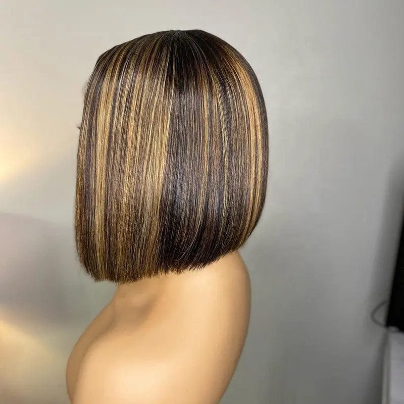 Pre Plucked Short Bob Wig Brown Black Highlight Color Cut Pixie Cuticle Aligned Virgin Hair Lace Front Wigs