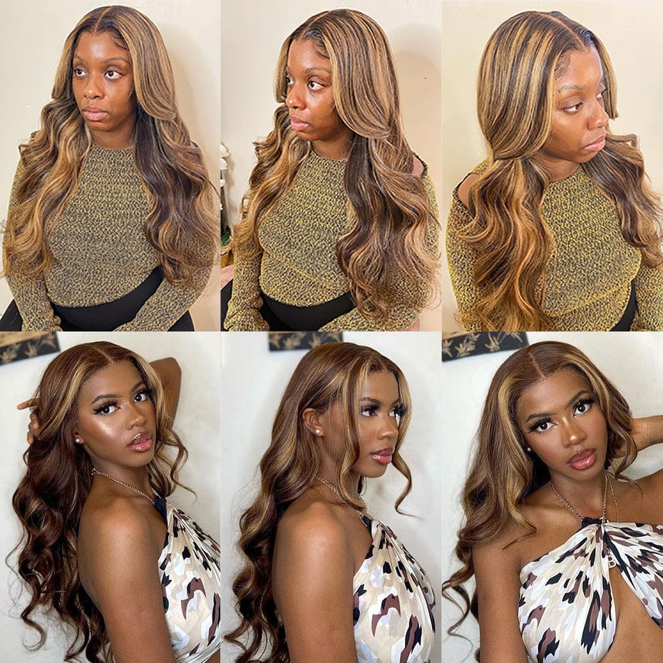 Pre Plucked T Part Highlight Piano Color Body Wave Lace Front Human Hair Wig Lace Closure Human Hair Wig