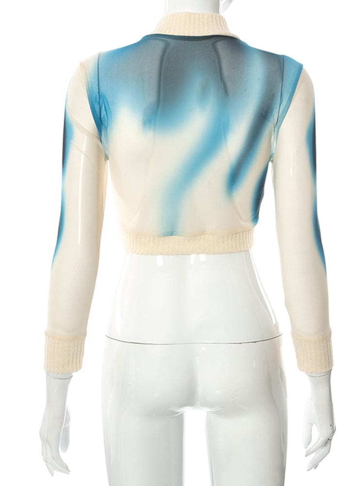 Printed Pullover Top Long Sleeve High Neck Navel Crop Women's Slim Casual Top