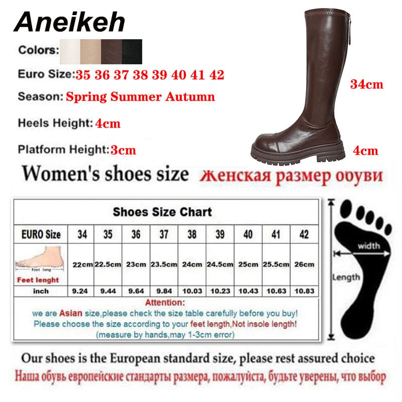 PU Round Toe Sewing Platform High Heel 2022 Winter New Fashion Rome Style Knee High Chelsea Boots Size 35-39 Woman Shoes