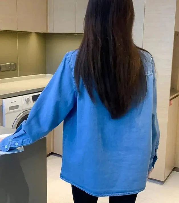 Pure Cotton Denim shirt 2023 New Loose slimming Casual retro All-match Fashion Long-sleeved Shirt for women