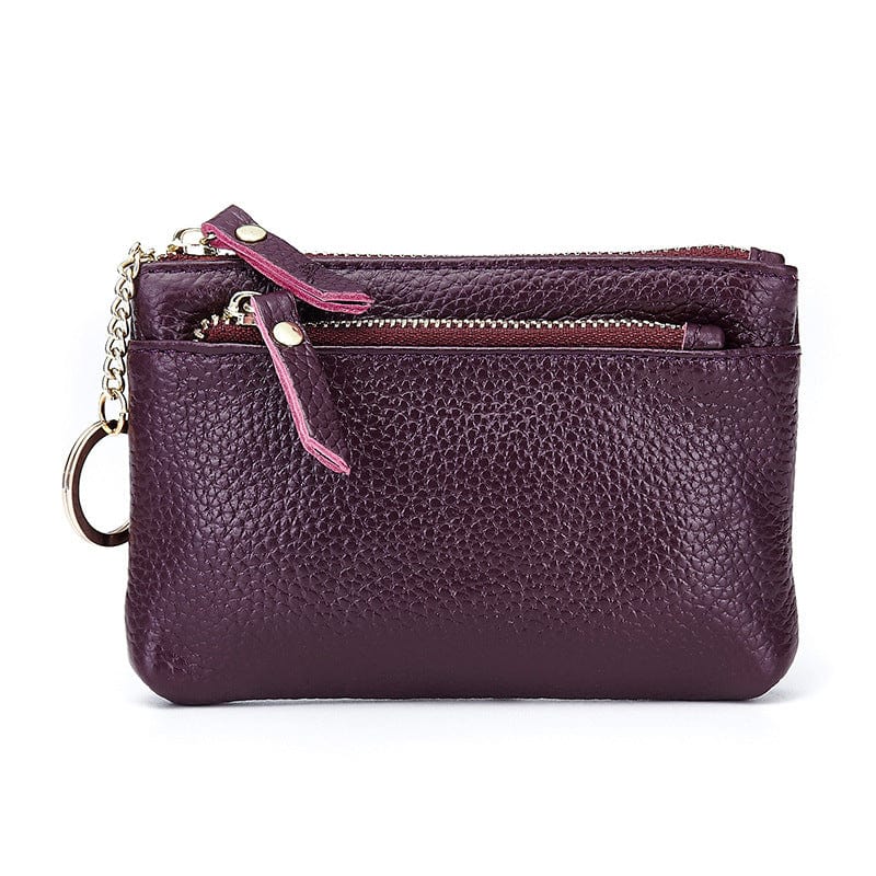 Purple Coin Purse Ladies Wallet Mini Soft Leather Hand Bag Small Wallet Key Case Coin Case Card Case Short Zipper Pouch