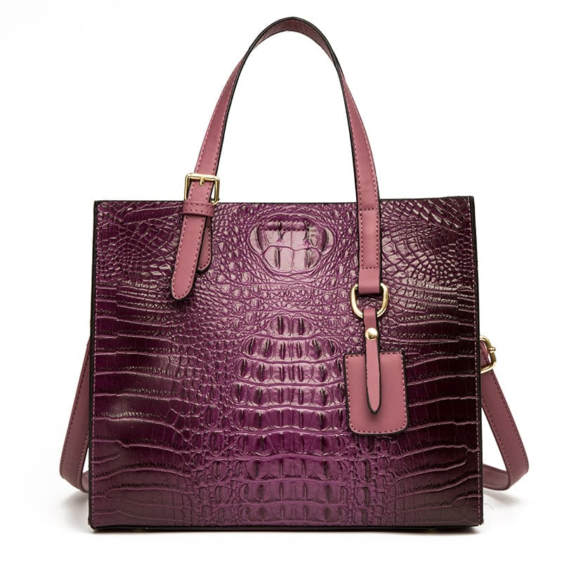 Purple Crocodile Leather Purses for Women Large Capacity Alligator Pattern Shoulder Handbag Soft Leather Tote Bag