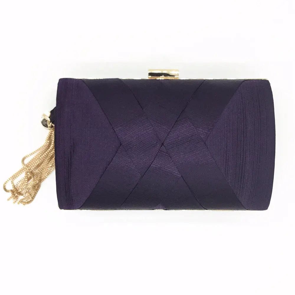 Purple Factory Direct Good Sell Brand New Handmade Weave Evening Bag Tassel Clutch With Satin For Wedding/banquet/party