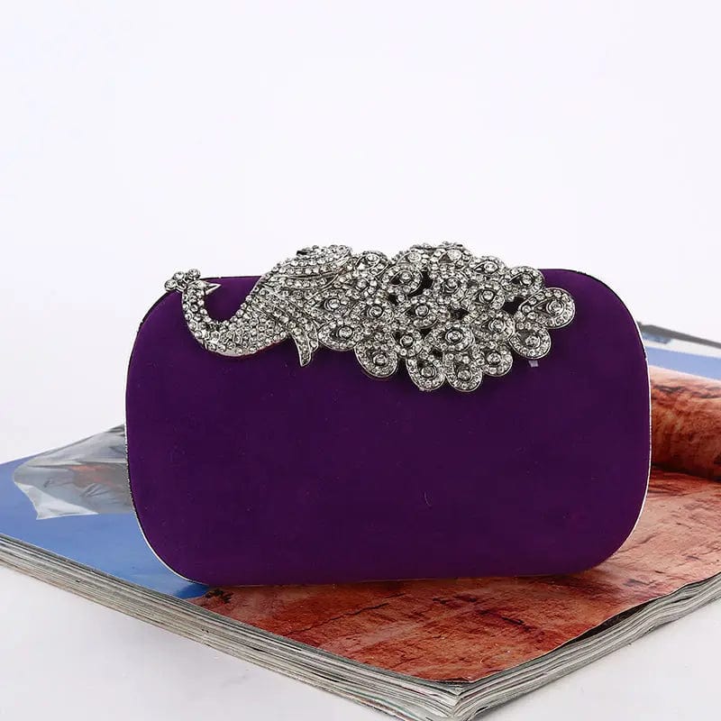 Purple Factory direct wholesale brand new velour clutches crystal phoenix metal frame evening bag for women party prom wedding banquet