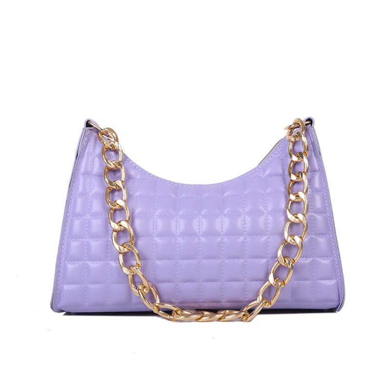 Purple Hot Selling Fashion Dumplings Underarm Chain Lattice Design Pu Leather Bags Hand Bags and Purse Women