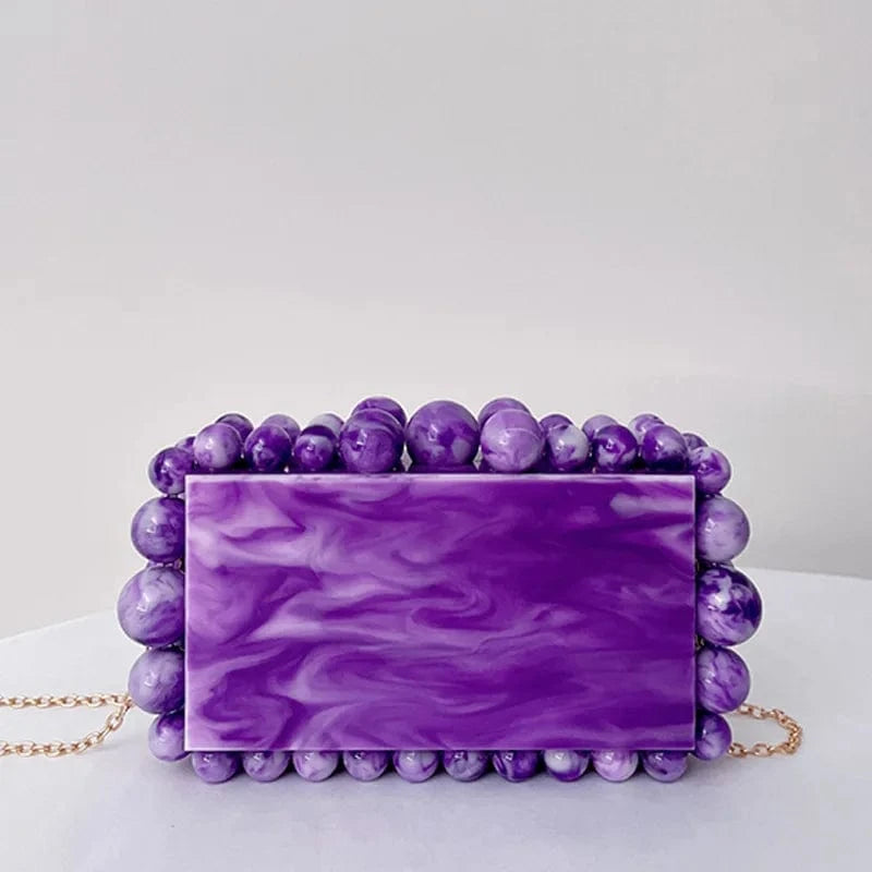 Purple Luxury party wedding designer acrylic women pearl handbag clutch purse evening bag