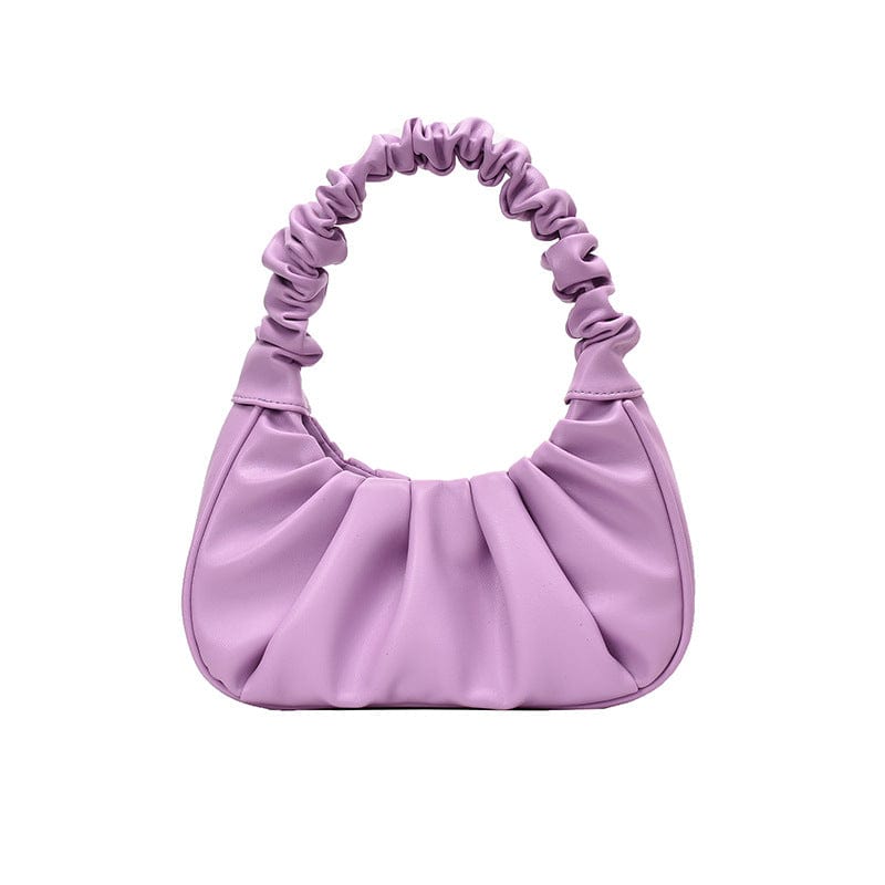 Purple Ruched Folds Design Small PU Leather Shoulder Bags Elegant Handbags Fashion Ladies Hand Bags